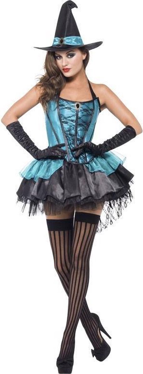 Heks & Spider Lady & Voodoo & Duistere Religie Kostuum | Volwassen Sexy Heks Aqua Kostuum Vrouw | Large | Halloween | Verkleedkleding